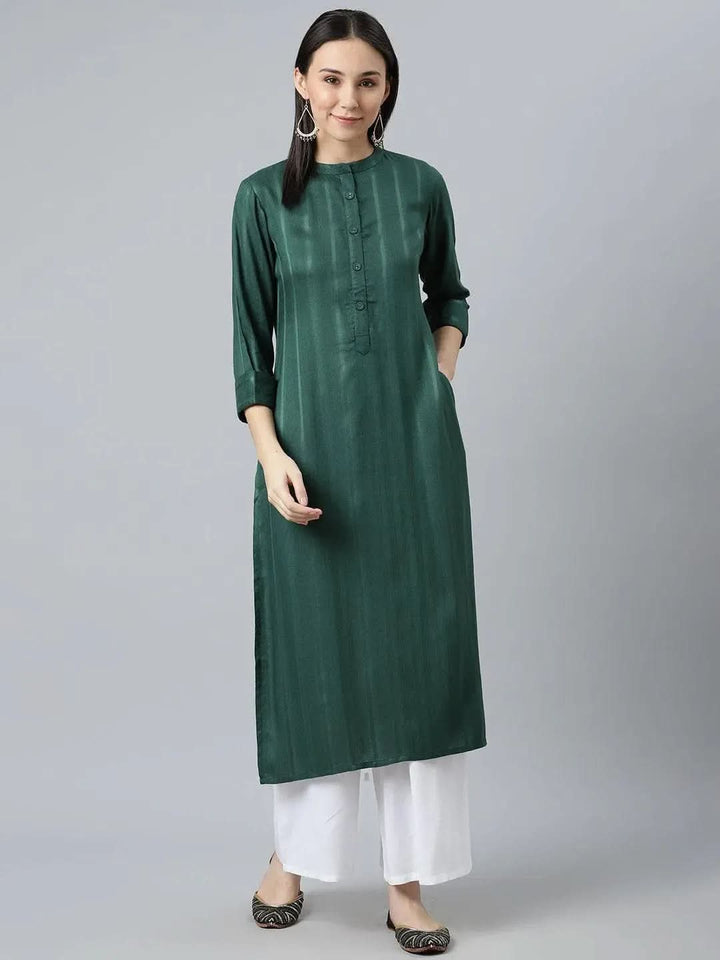 Green Striped Rayon Kurta - Libas