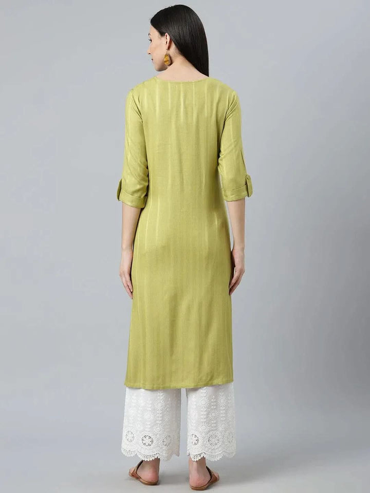 Green Striped Rayon Kurta - Libas