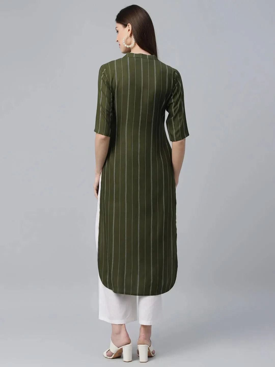 Green Striped Rayon Kurta
Green Striped Rayon Kurta