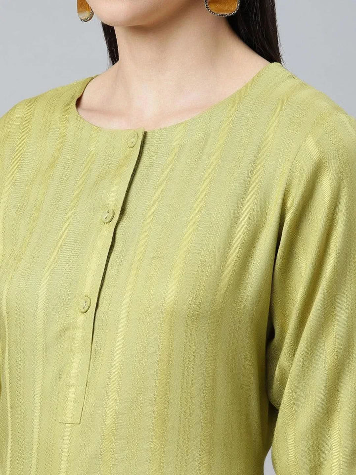 Green Striped Rayon Kurta - Libas