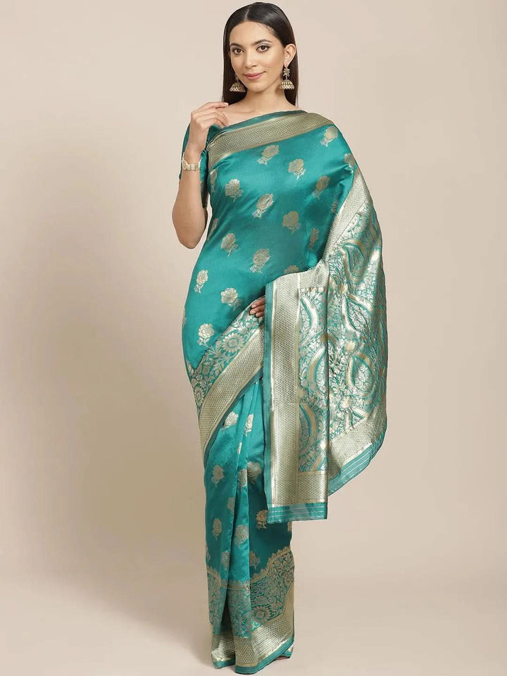 Green Woven Design Brocade Saree - Libas