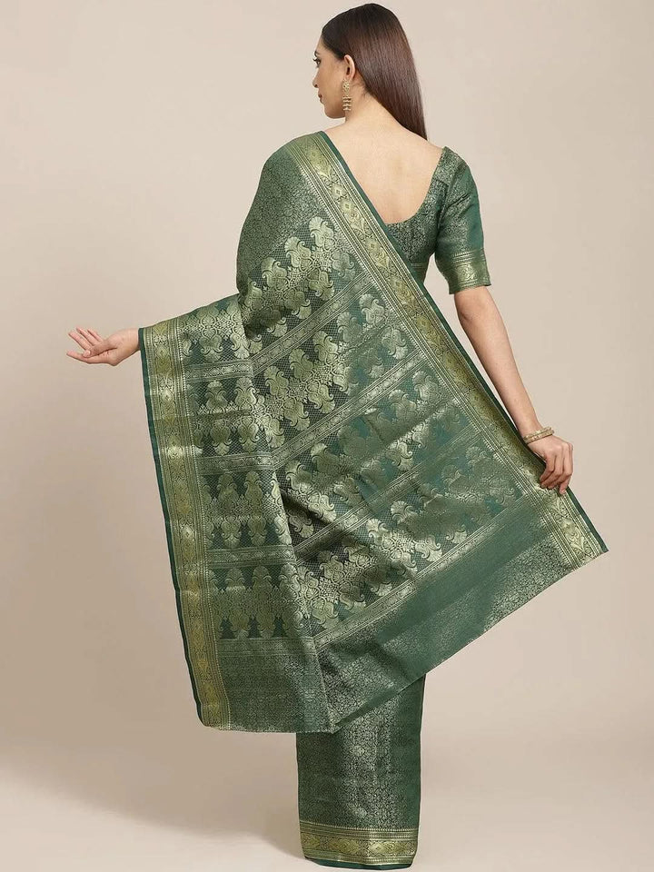 Green Woven Design Brocade Saree - Libas