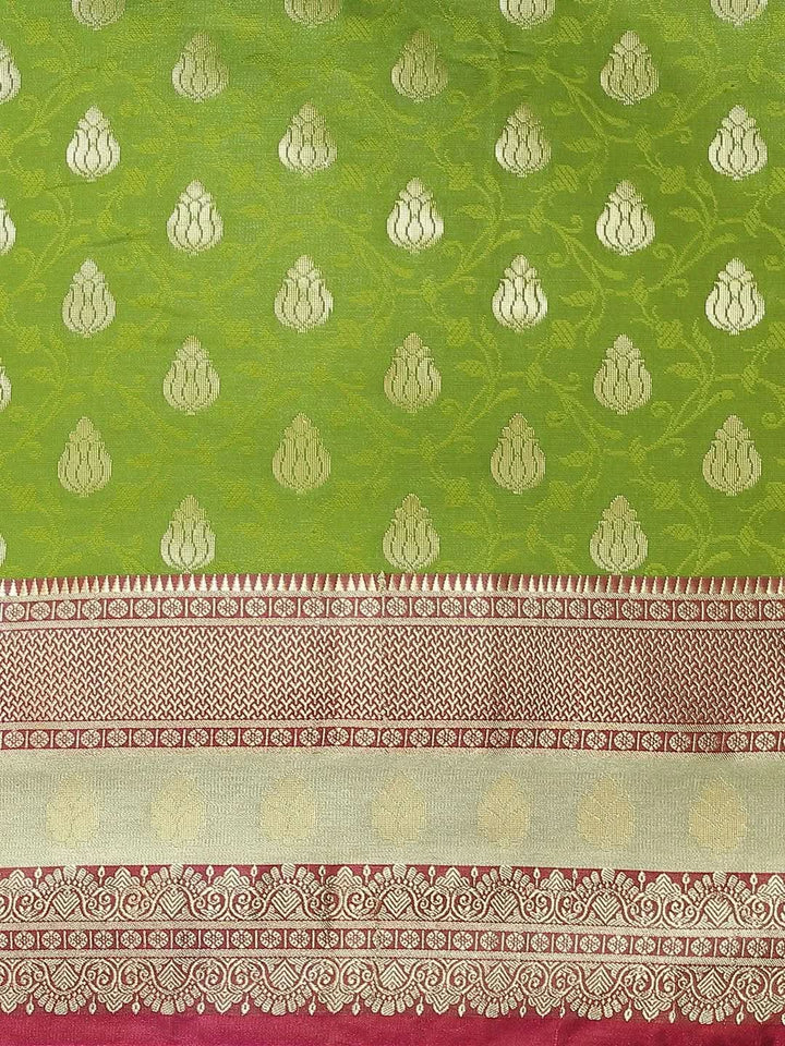 Green Woven Design Brocade Saree - Libas