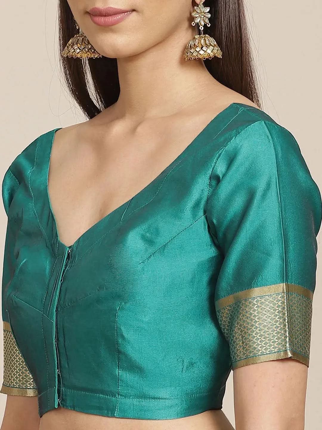 Green Woven Design Brocade Saree - Libas