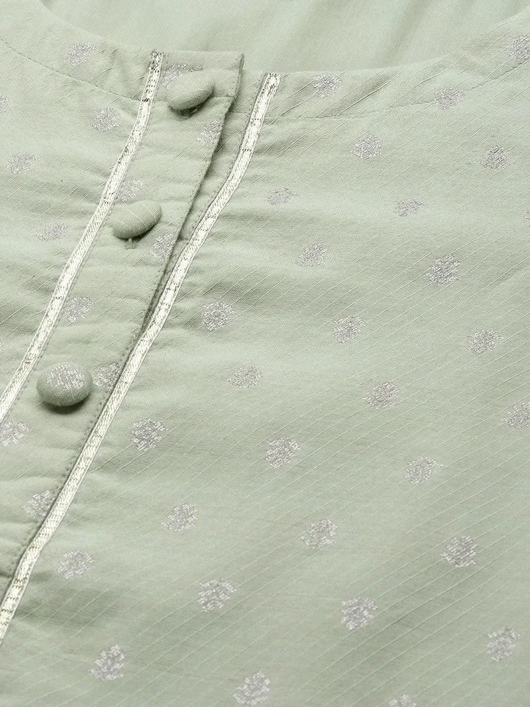 Green Woven Design Chanderi Silk Kurta - Libas