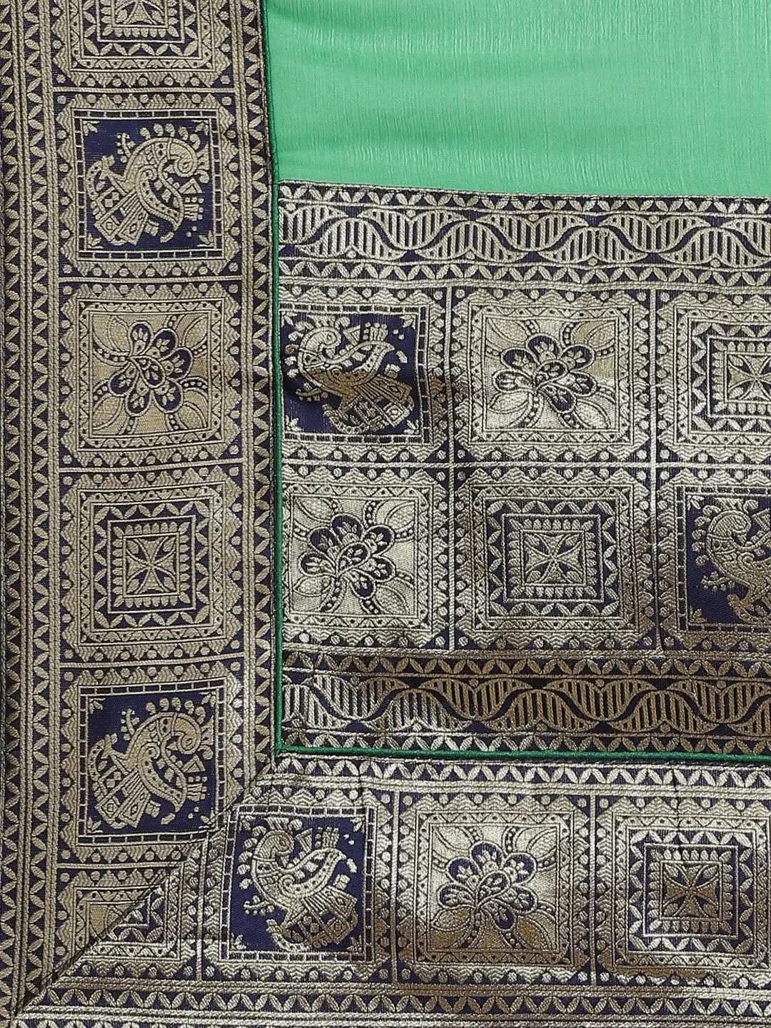 Green Woven Design Chiffon Saree - Libas