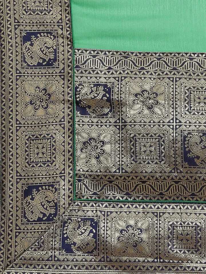 Green Woven Design Chiffon Saree - Libas