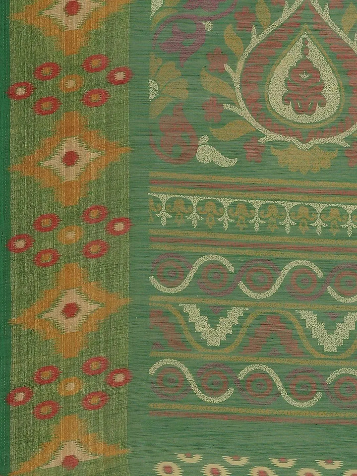 Green Woven Design Cotton Saree - Libas