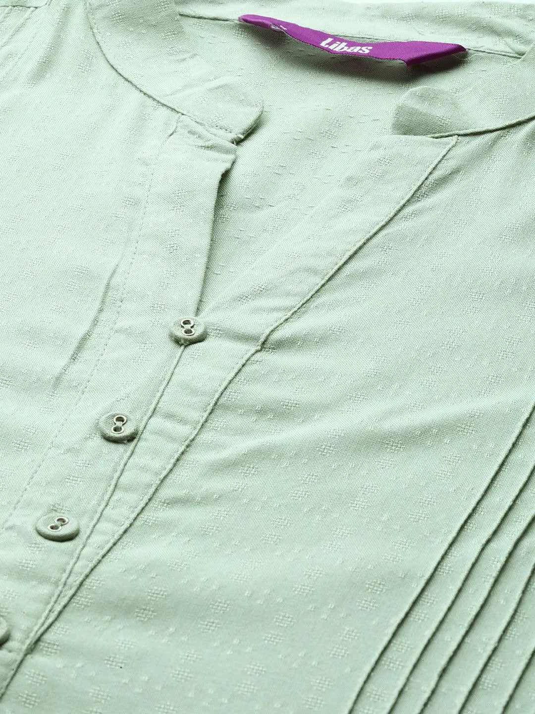 Green Woven Design Rayon Straight Kurti - Libas