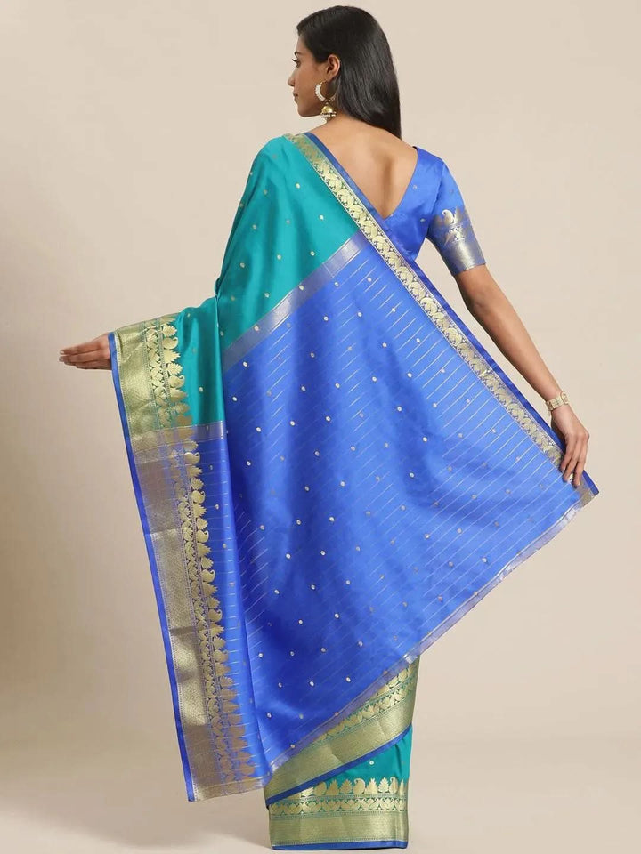 Green Woven Design Silk Saree - Libas