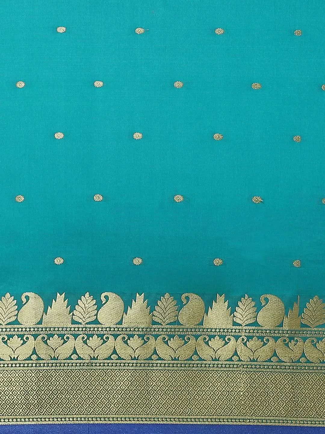 Green Woven Design Silk Saree - Libas