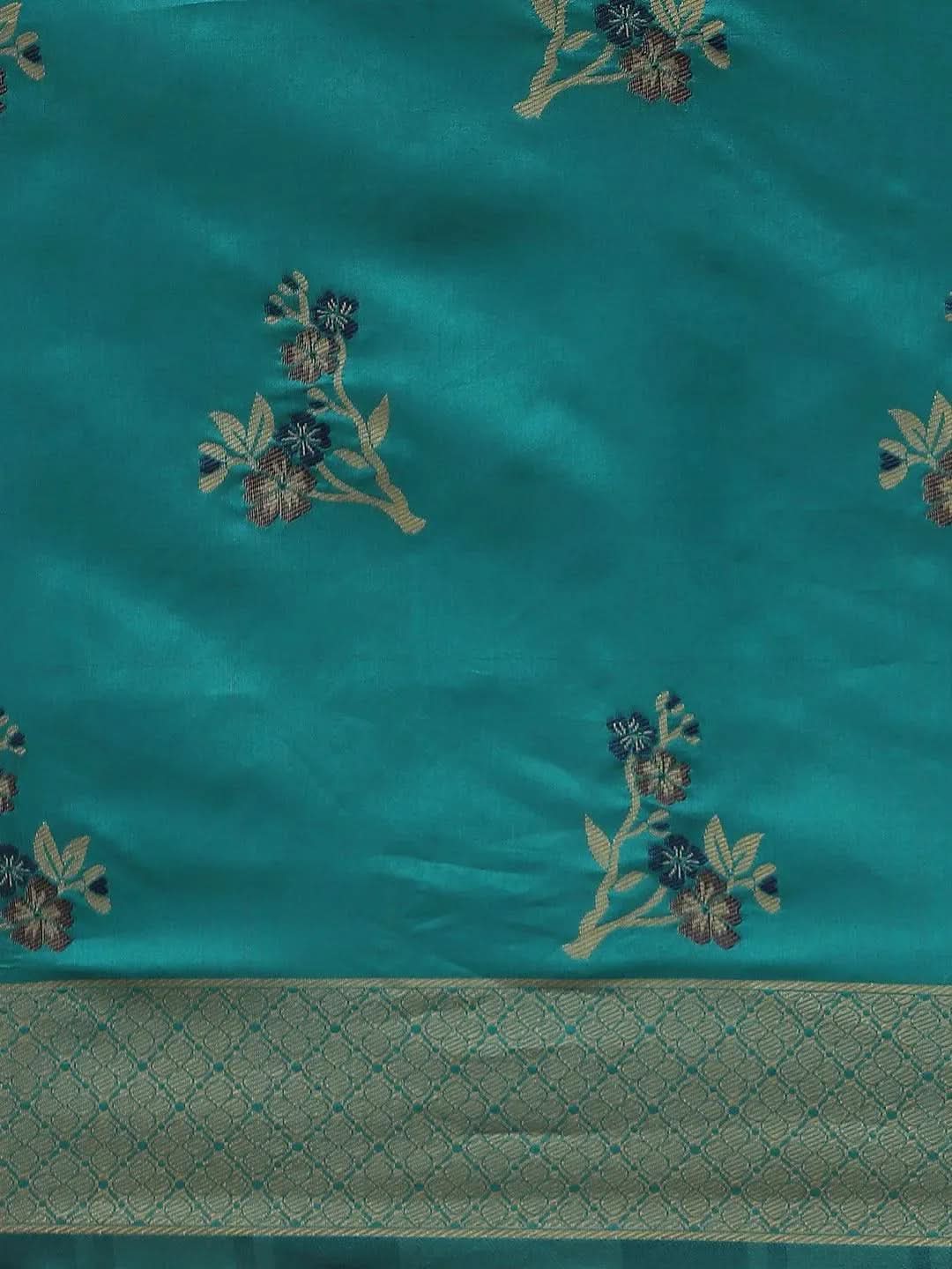 Green Woven Design Silk Saree - Libas