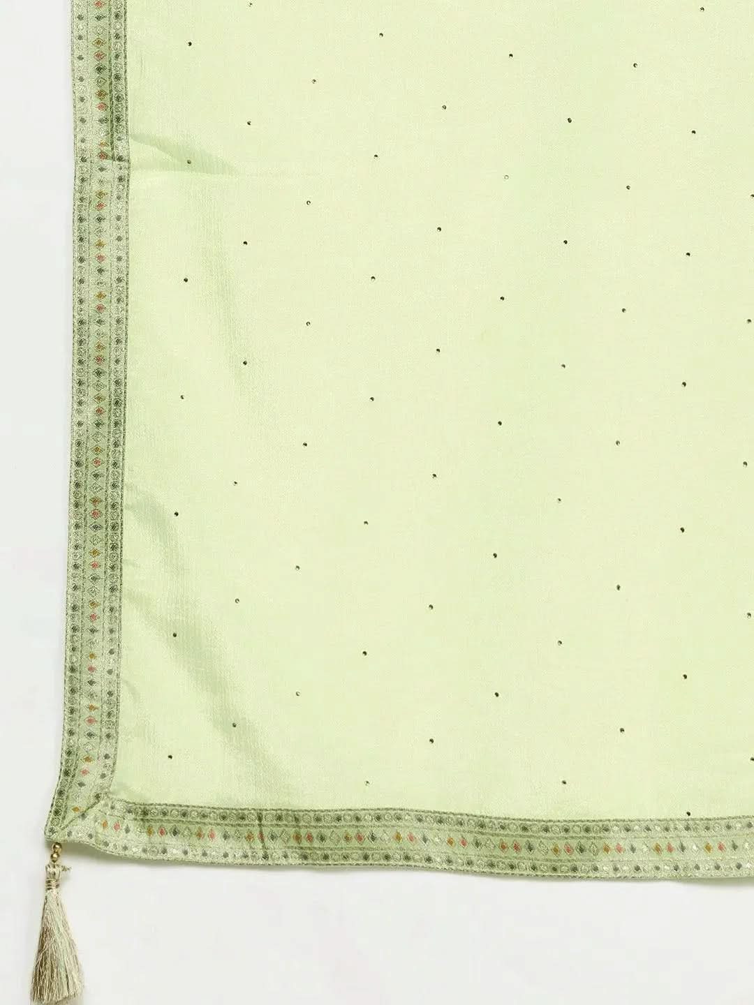 Green Woven Design Silk Suit Set - Libas