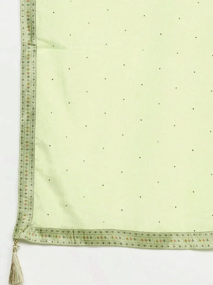 Green Woven Design Silk Suit Set - Libas