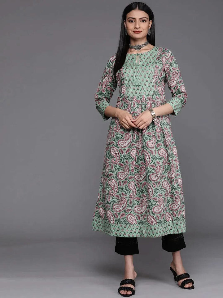 Green Yoke Design Cotton Kurta - Libas