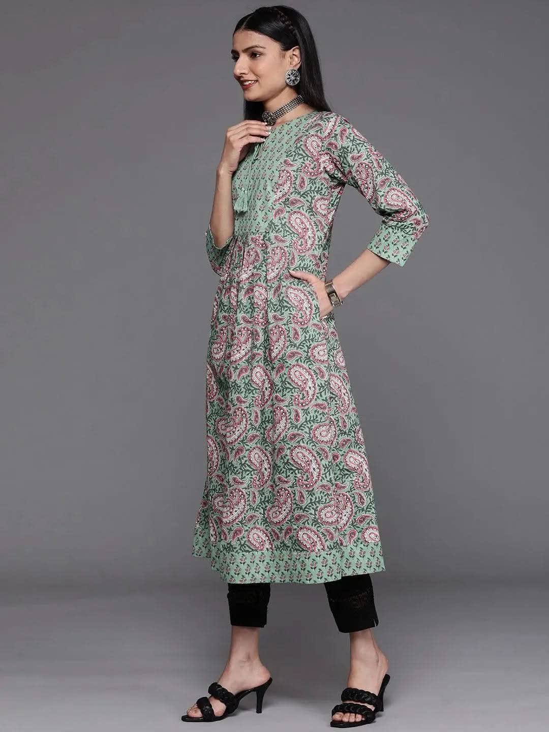 Green Yoke Design Cotton Kurta - Libas