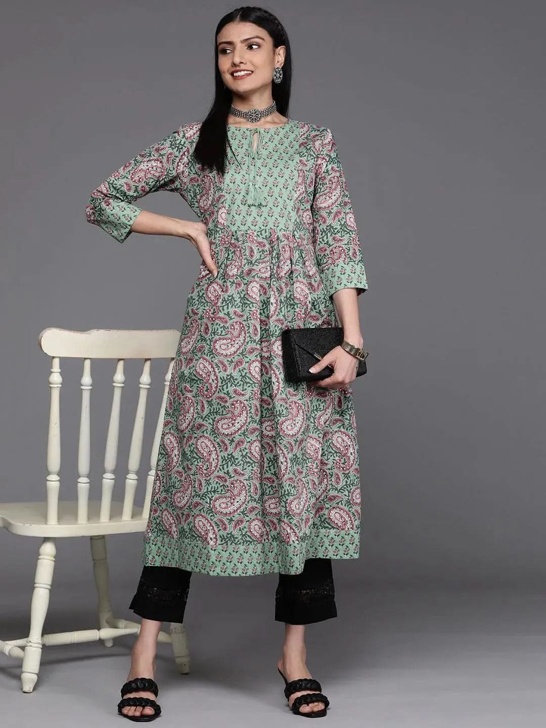 Green Yoke Design Cotton Kurta - Libas