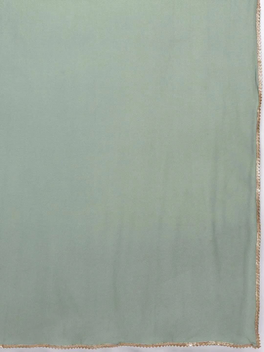 Green Yoke Design Rayon Anarkali Suit Set With Trousers - Libas