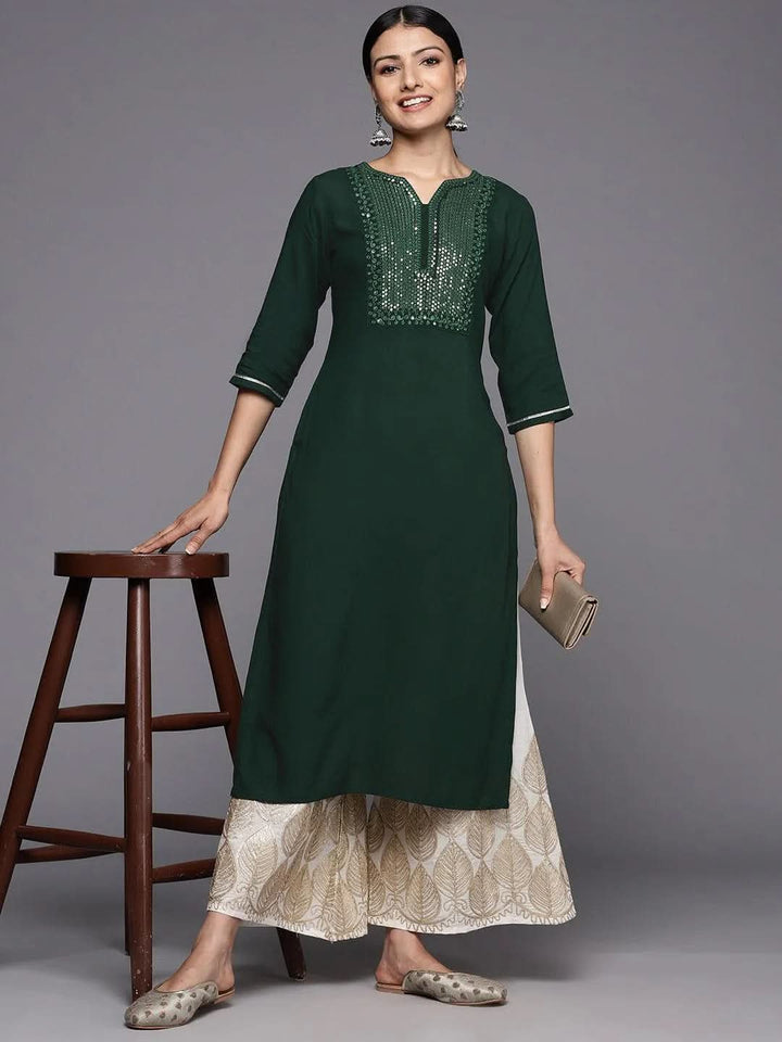 Green Yoke Design Rayon Straight Kurta - Libas