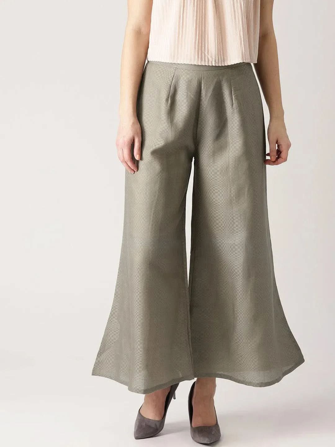 Grey Checkered Cotton Palazzos - Libas