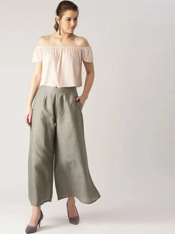 Grey Checkered Cotton Palazzos - Libas