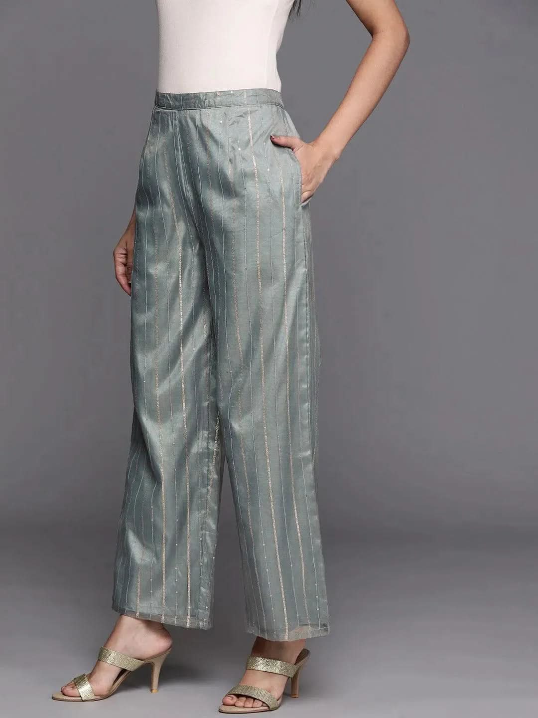 Grey Embellished Organza Palazzos
Grey Embellished Organza Palazzos