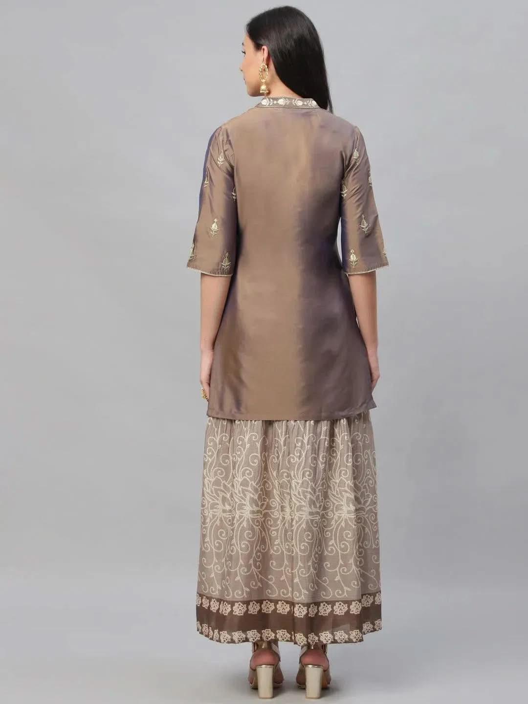 Grey Embroidered Chanderi Kurta Set - Libas