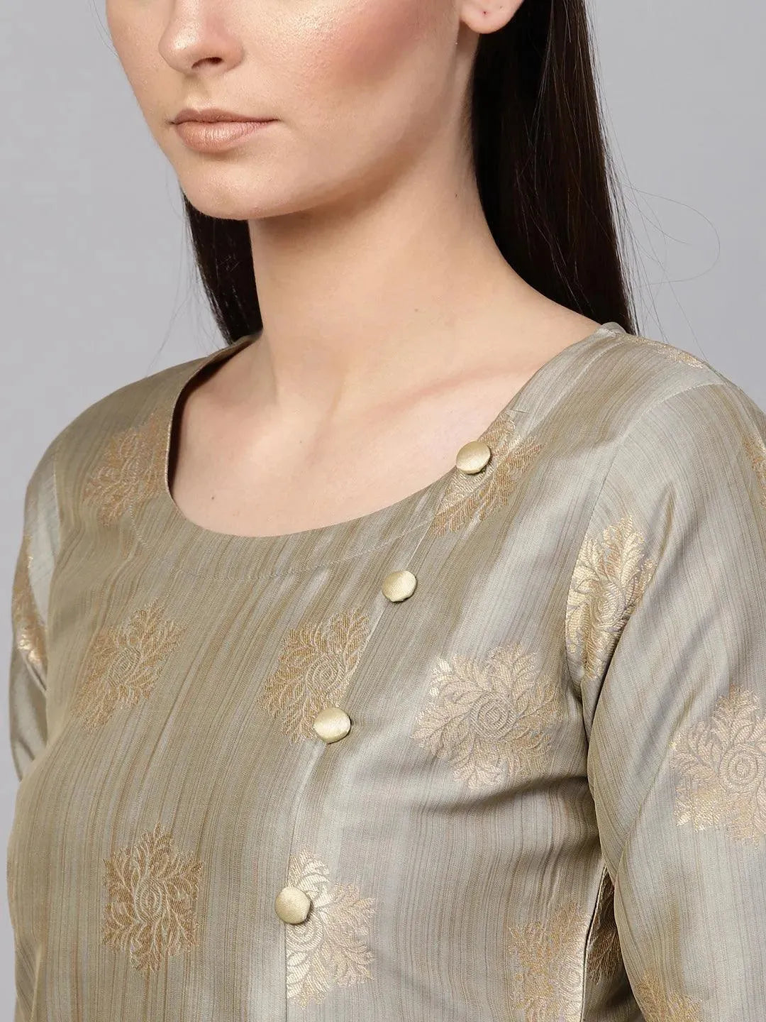 Grey Embroidered Chanderi Kurta Set - Libas