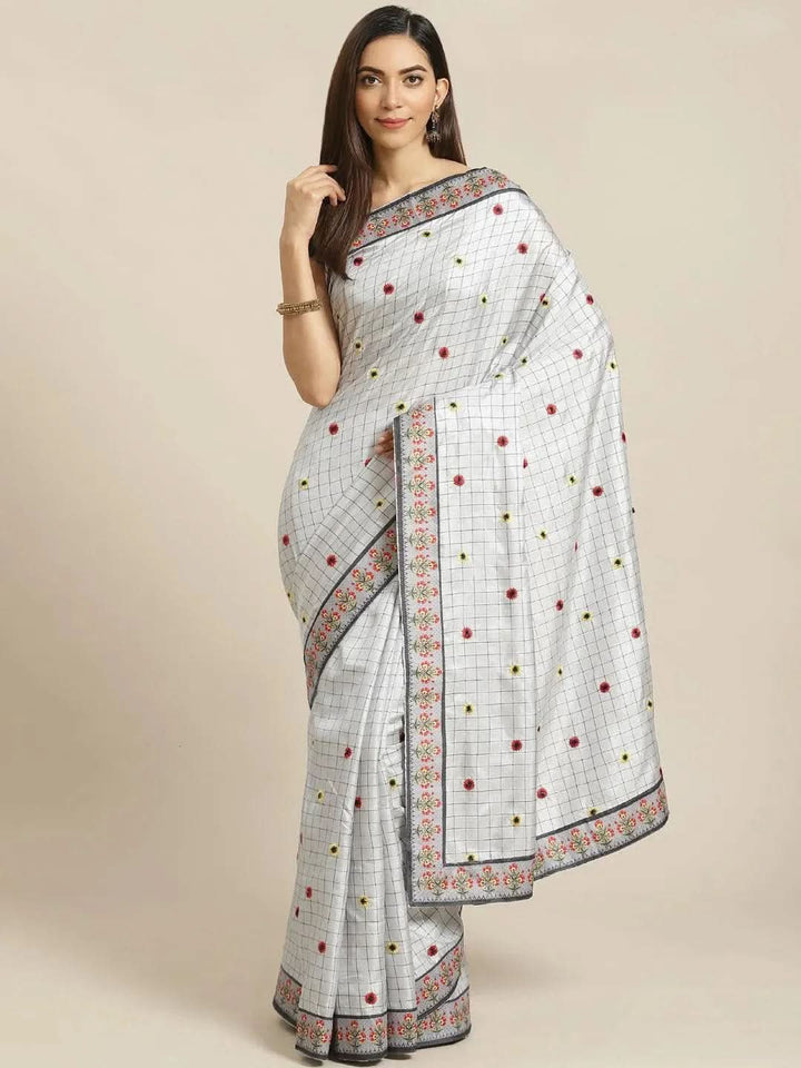 Grey Embroidered Crepe Saree - Libas