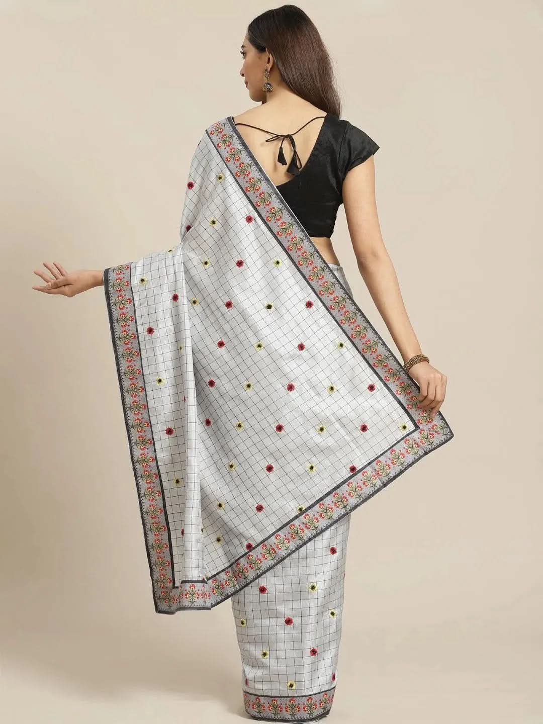 Grey Embroidered Crepe Saree - Libas
