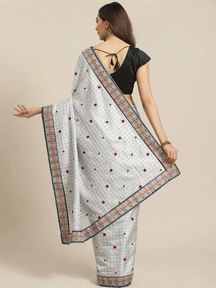 Grey Embroidered Crepe Saree - Libas