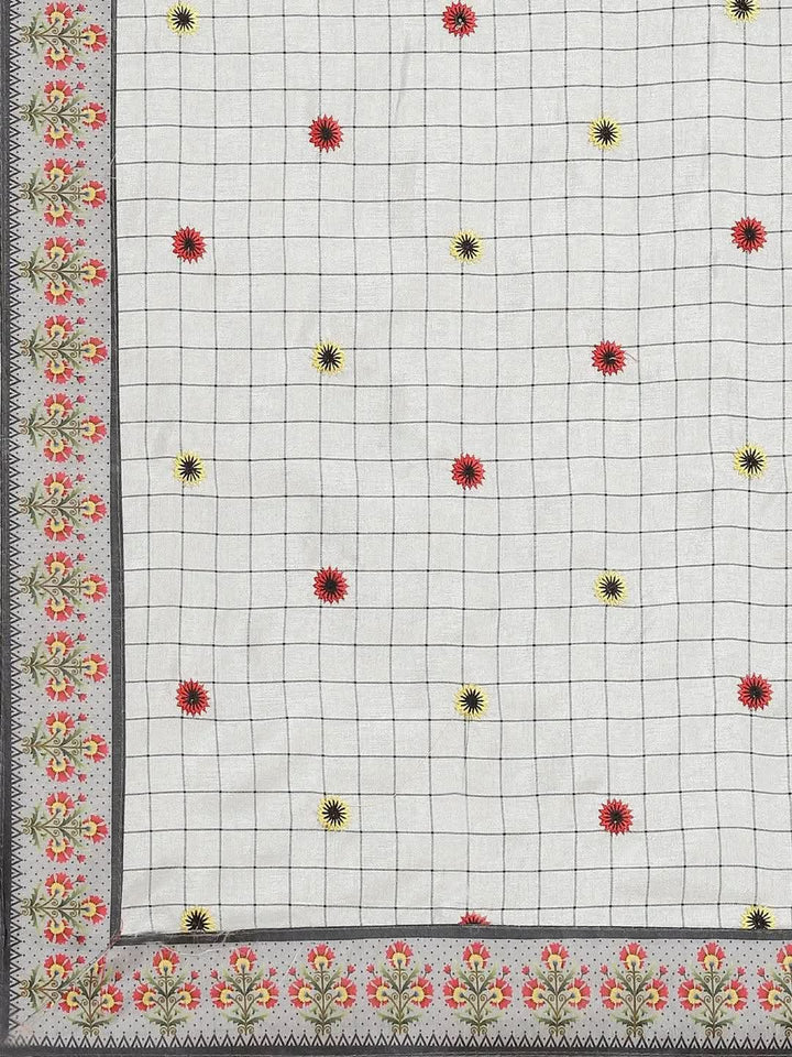 Grey Embroidered Crepe Saree - Libas