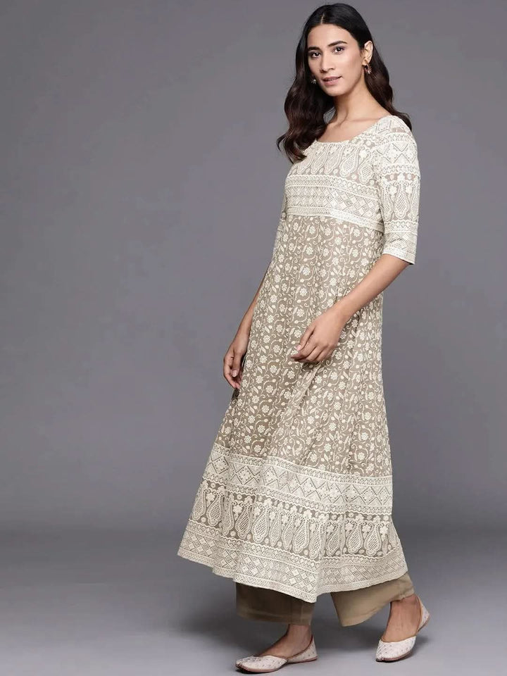 Grey Embroidered Georgette Suit Set - Libas