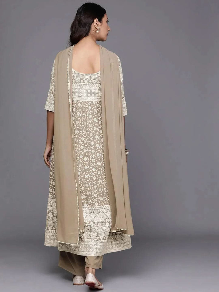 Grey Embroidered Georgette Suit Set - Libas