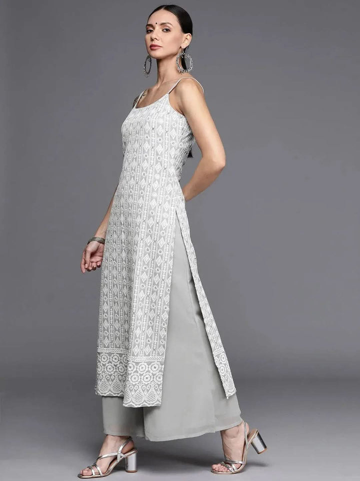 Grey Embroidered Georgette Suit Set - Libas