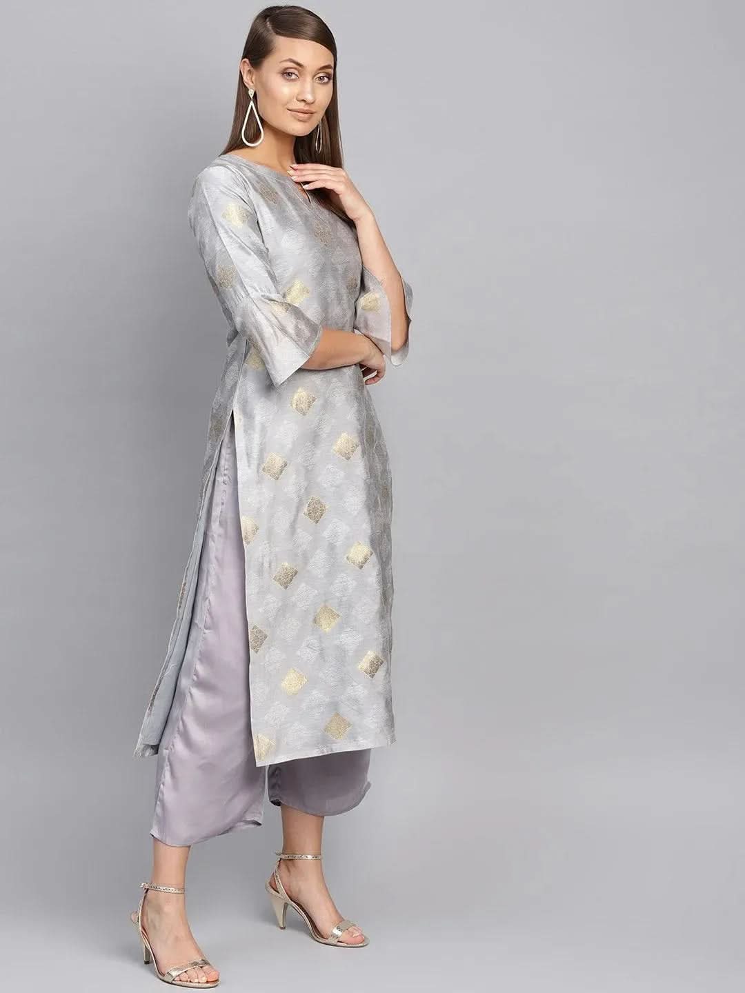 Grey Embroidered Polyester Straight Kurta With Palazzos
Grey Embroidered Polyester Straight Kurta With Palazzos