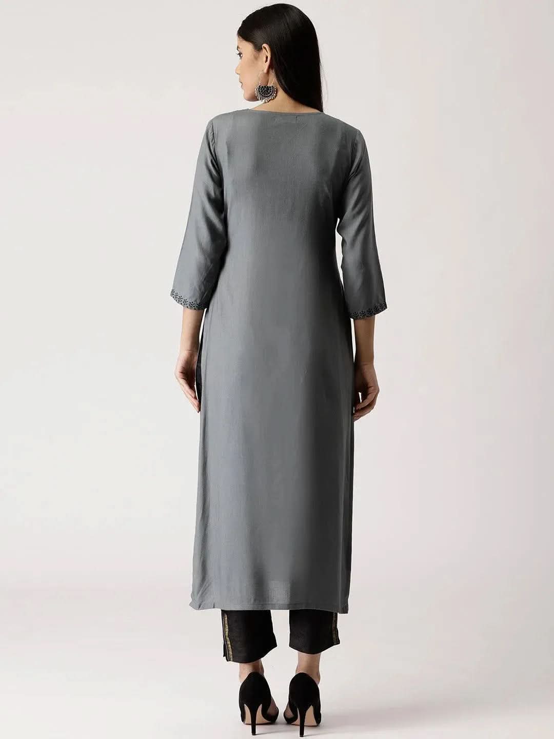 Grey Embroidered Rayon Kurta
Grey Embroidered Rayon Kurta