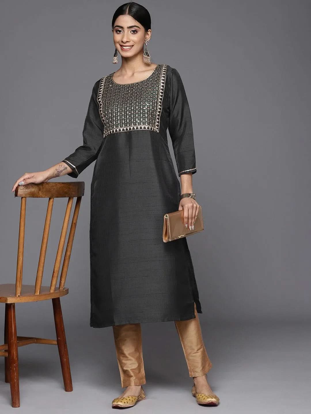Grey Embroidered Silk Straight Kurta
Grey Embroidered Silk Straight Kurta