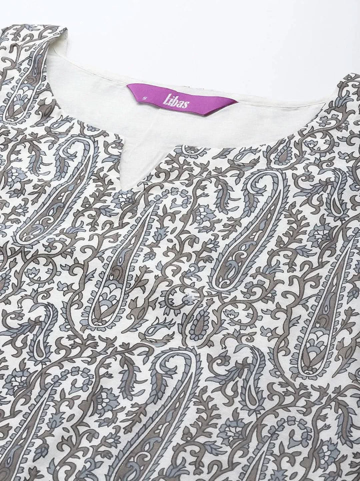 Grey Printed Chanderi Silk Kurta - Libas