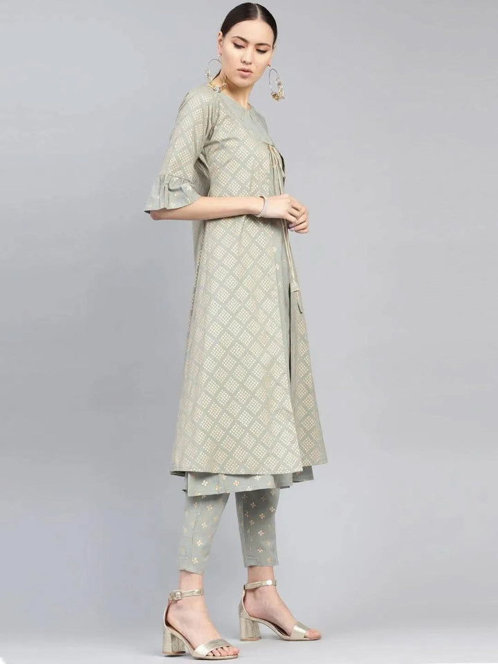 Grey Printed Cotton Kurta Set - Libas