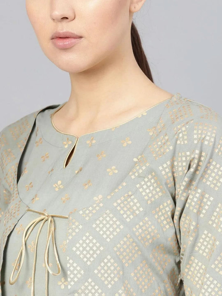 Grey Printed Cotton Kurta Set - Libas