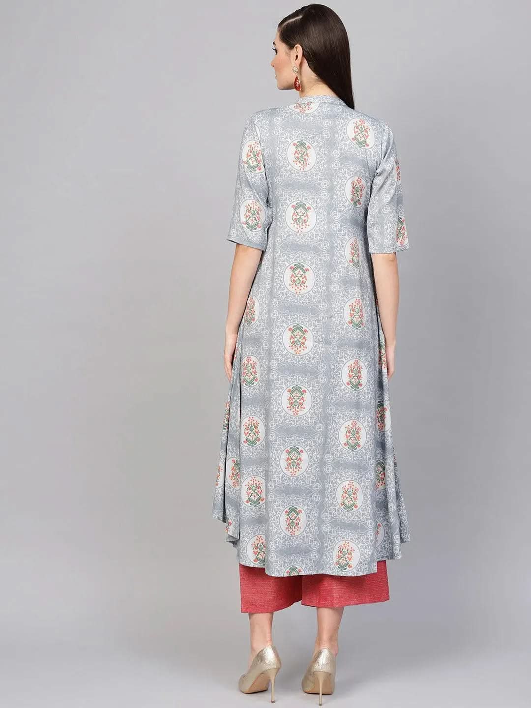 Grey Printed Cotton Blend Kurta Set - Libas