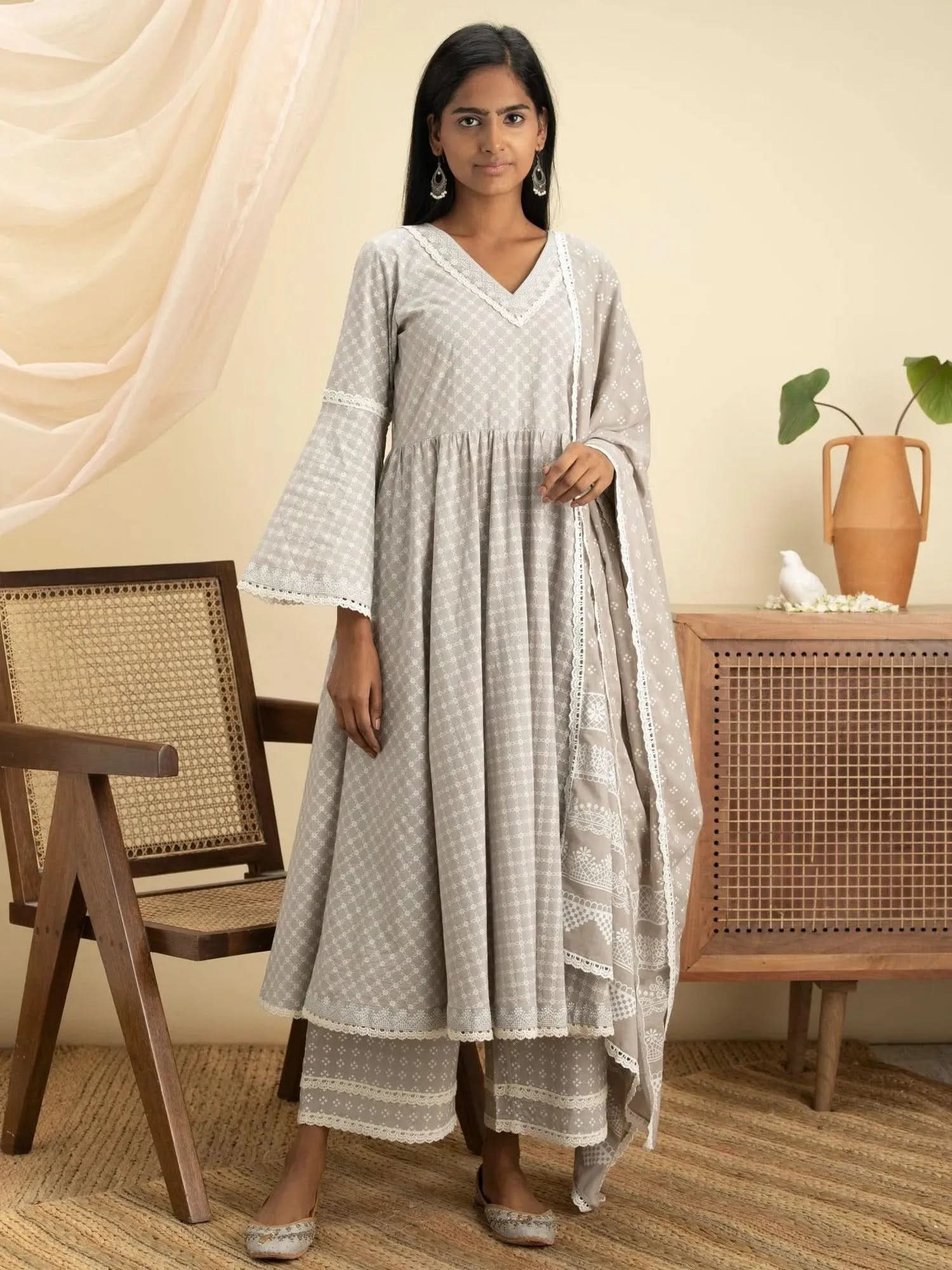 Buy Grey Cotton Printed Anarkali Kurta With Cotton Palazzo And Dupatta Online
Buy Grey Cotton Printed Anarkali Kurta With Cotton Palazzo And Dupatta Online