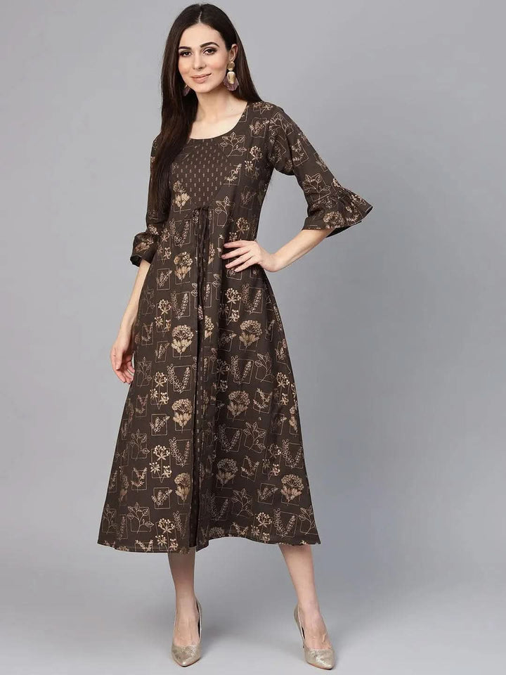 Grey Printed Cotton Dress - Libas