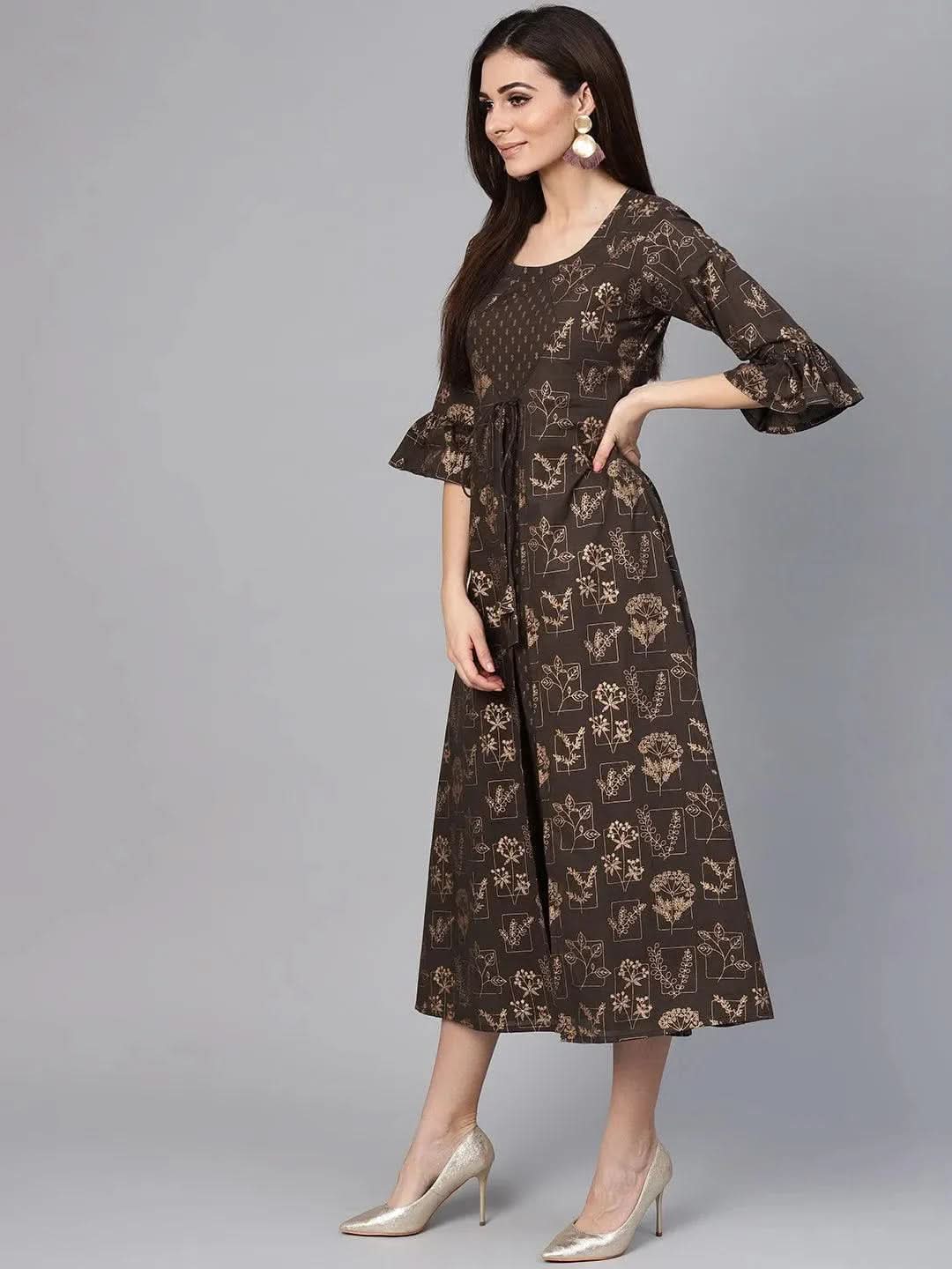 Grey Printed Cotton Dress - Libas