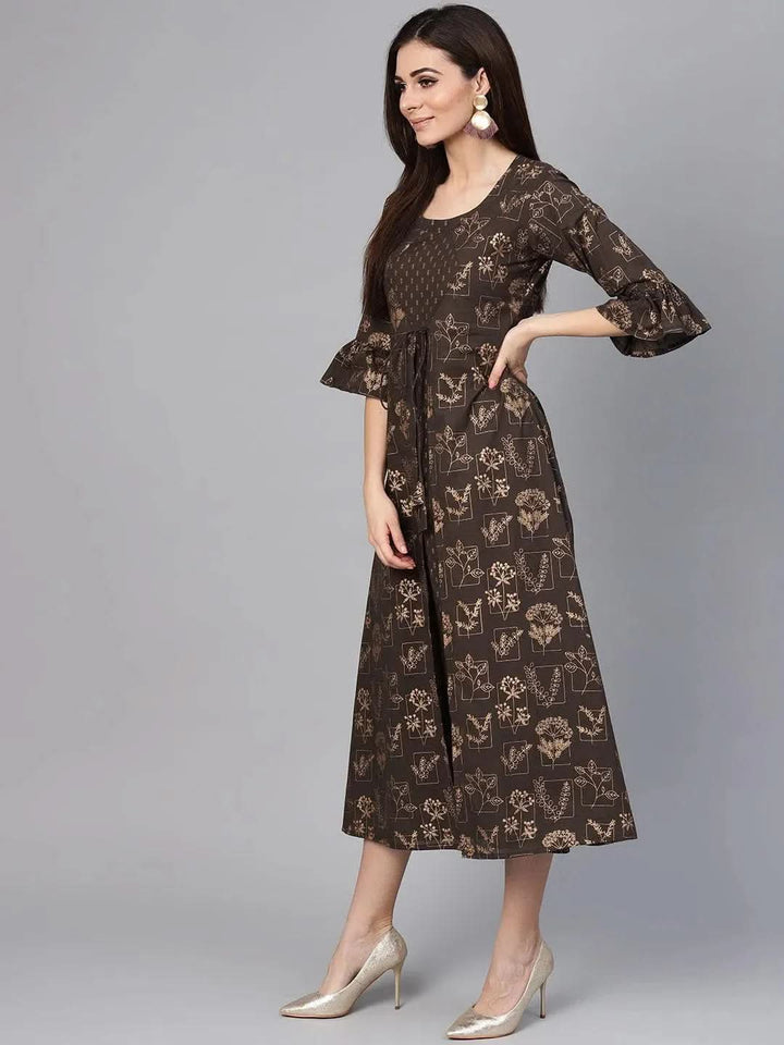 Grey Printed Cotton Dress - Libas