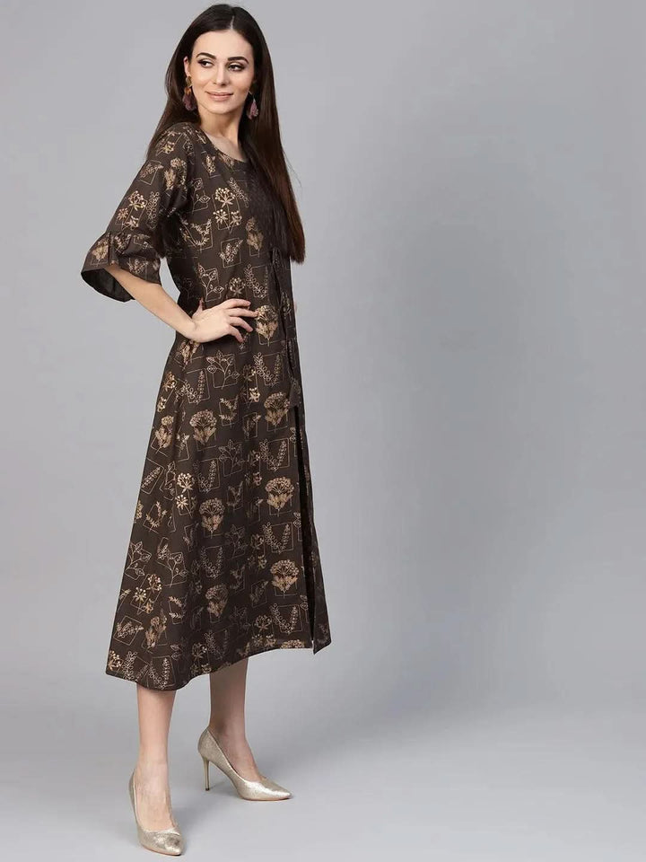 Grey Printed Cotton Dress - Libas