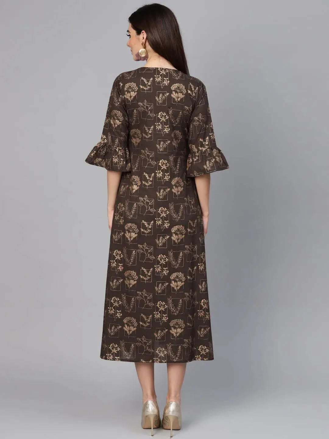 Grey Printed Cotton Dress - Libas