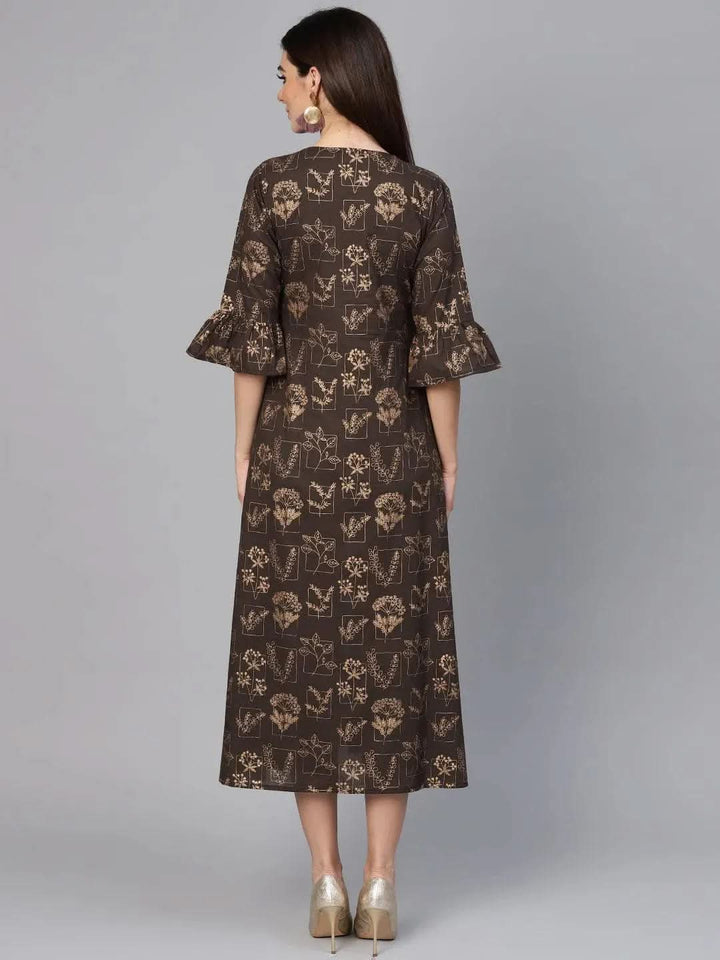 Grey Printed Cotton Dress - Libas