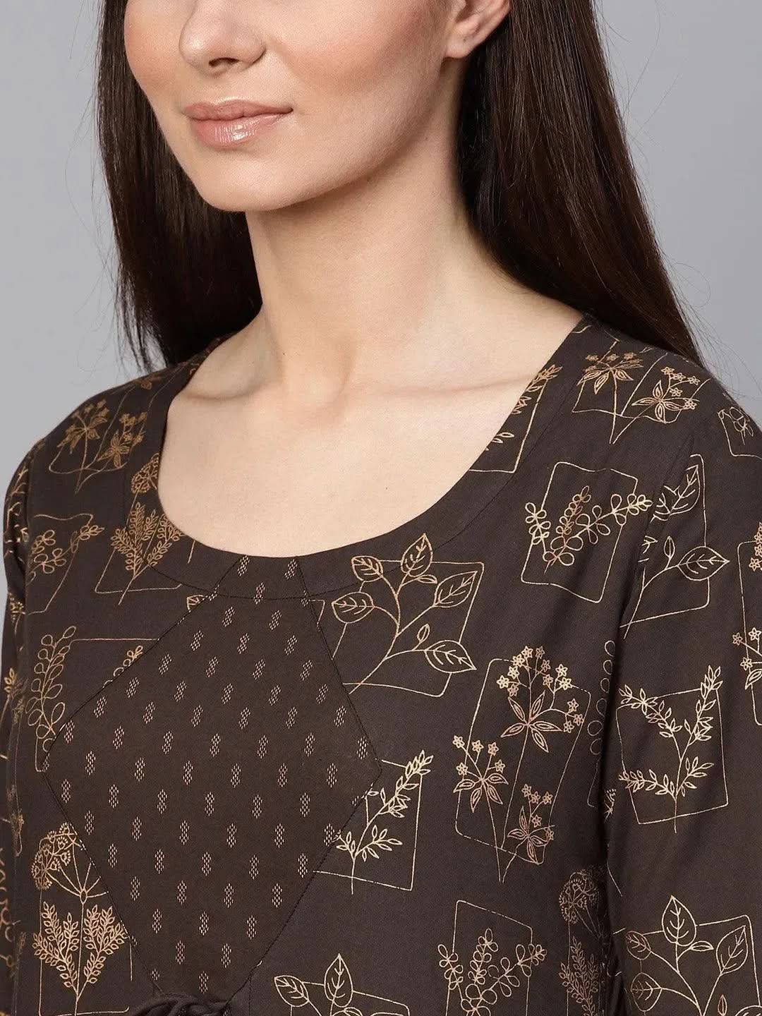 Grey Printed Cotton Dress - Libas